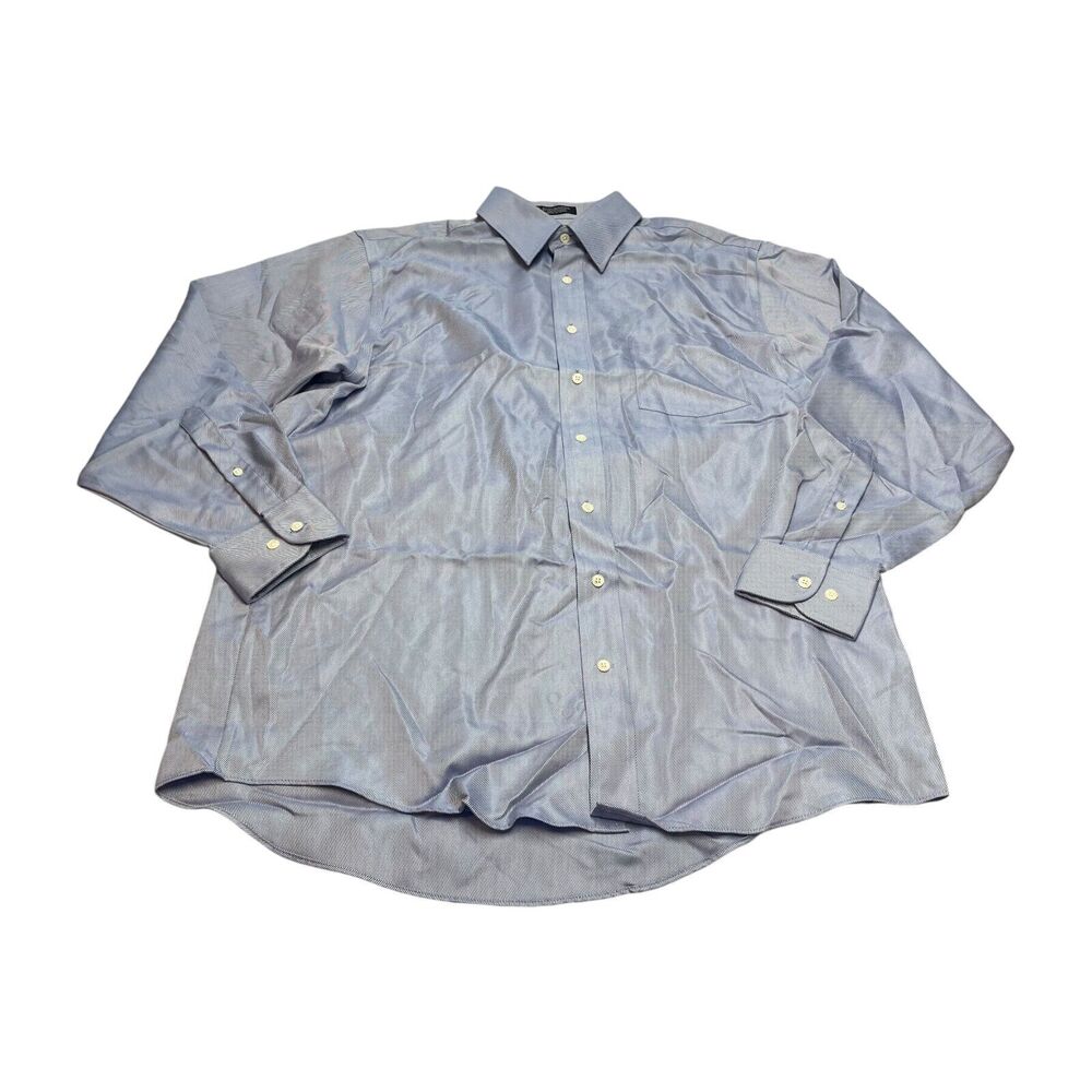 Stafford Dress Shirt Men's 16.5 Blue White Striped Cotton Classic Formal Oxford - Picture 1 of 6